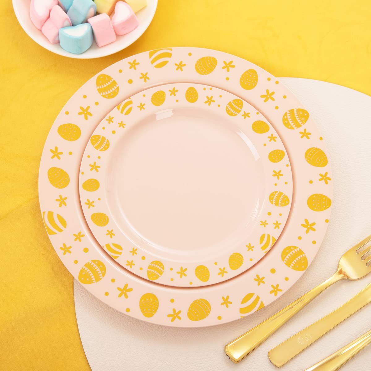 U-Qe 25 Guests Plastic Easter Plates And Napkins – Pink And Gold Easter Party