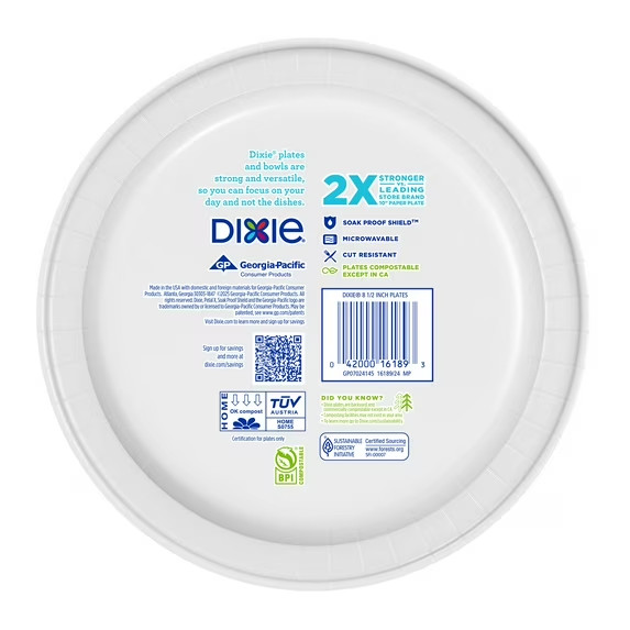 Dixie Disposable Paper Plates, 8.5″, Multi-Color, 50 Count