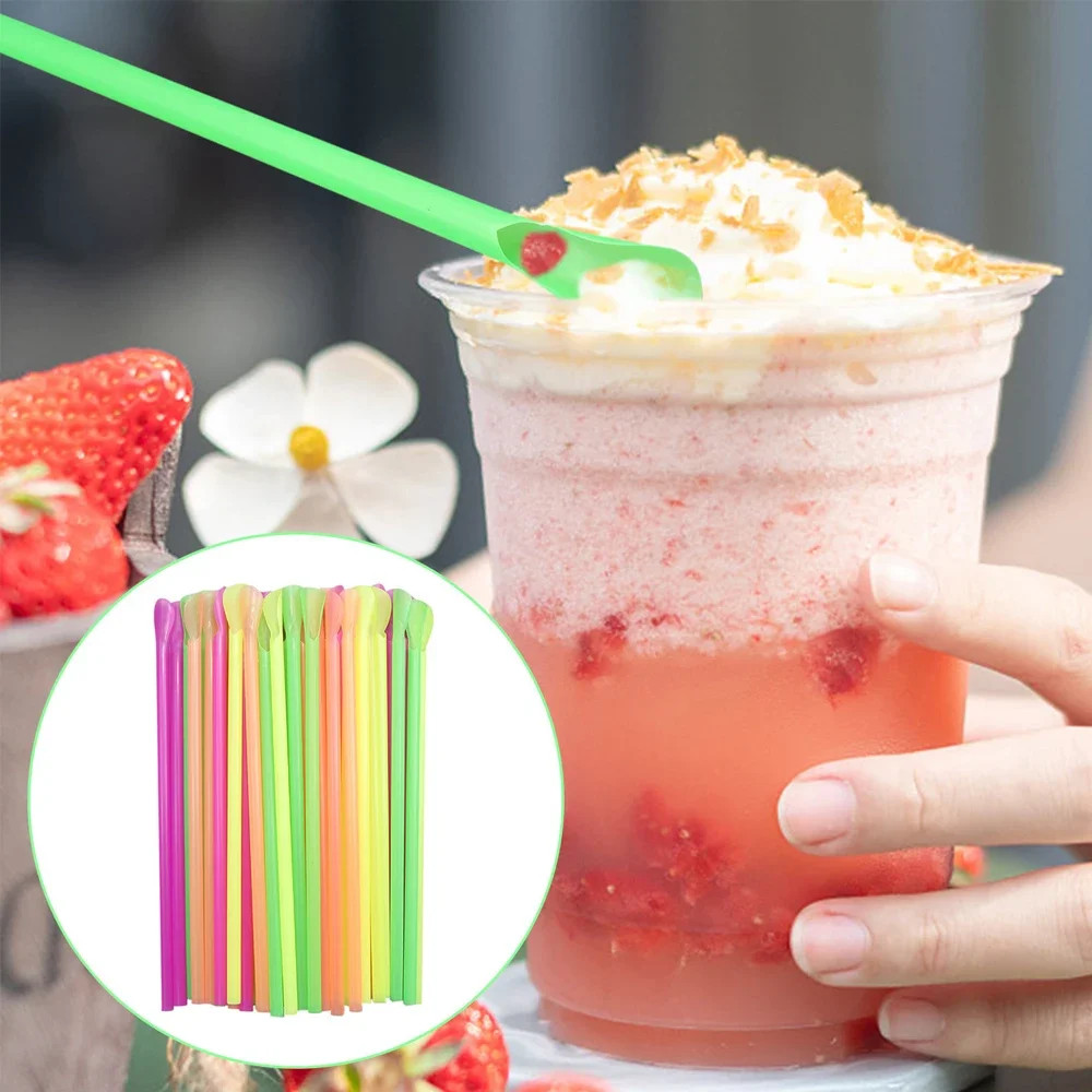 50-2000Pcs Color Spoon Straws Milkshake Smoothie Spoon Beverage Drinking Straw f