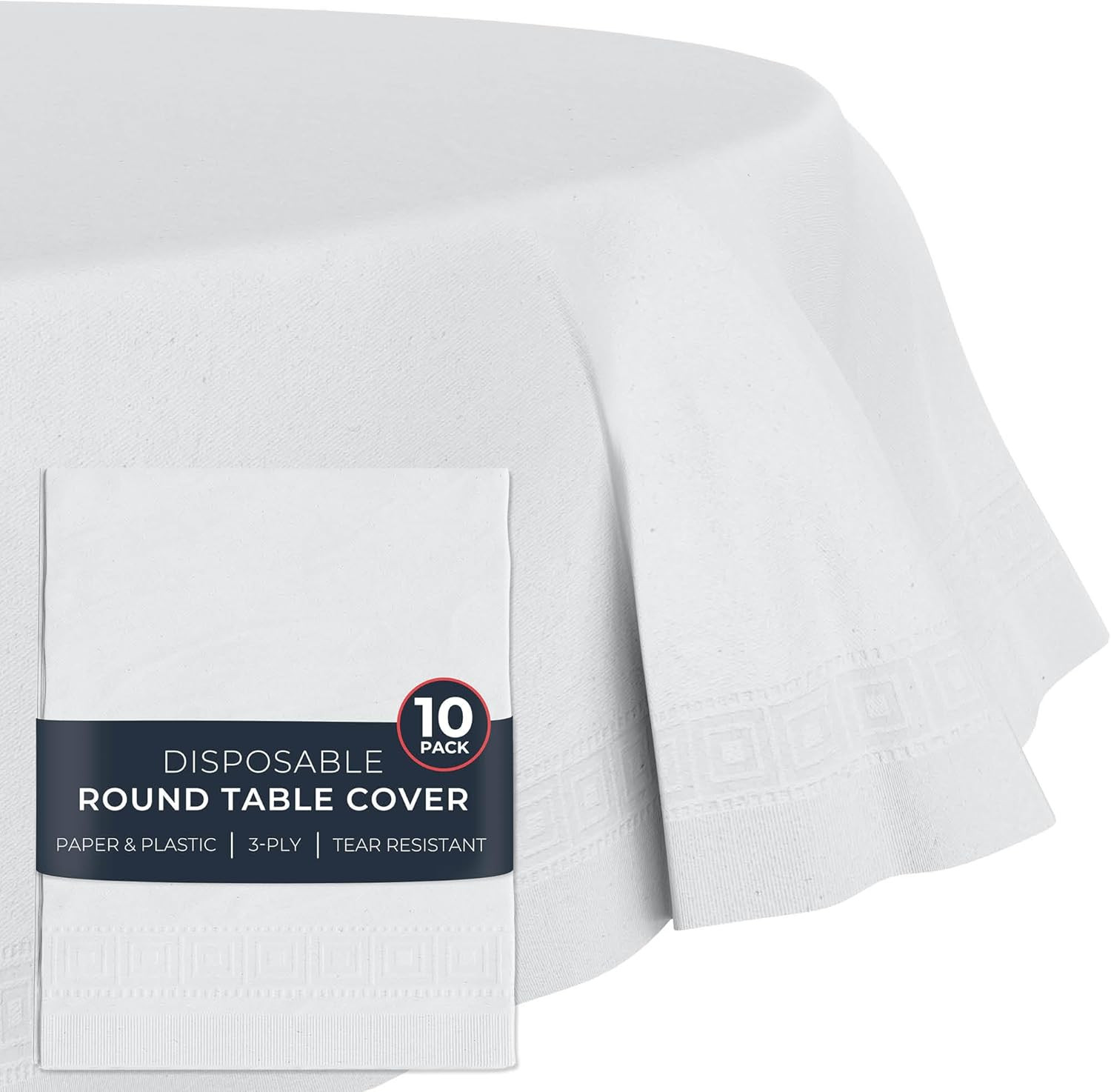 Paper Tablecloths for round Tables | 82″ – 10 Pack | White Paper & Plastic Dispo