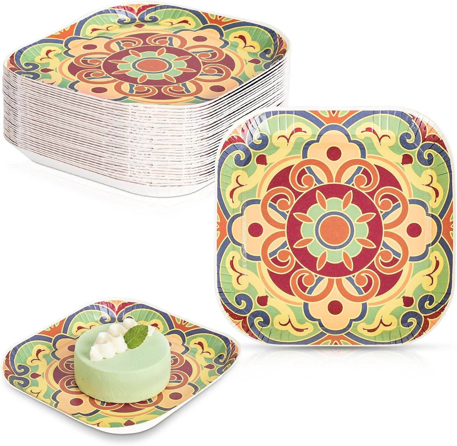 30 Pack Small Paper Plates 5 Inch, Retro Mini Square Paper Plates, Vintage