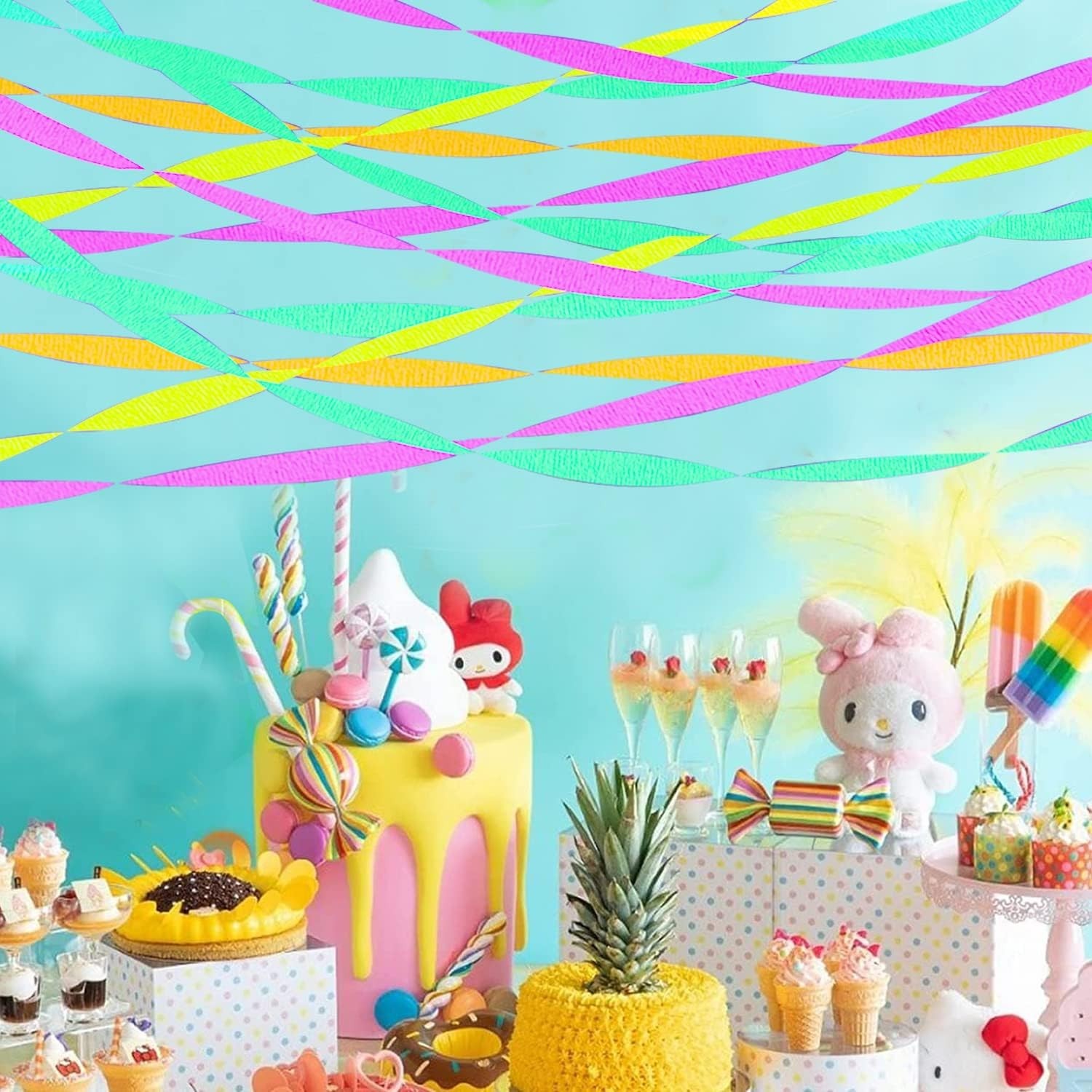600 feet Glow Crepe Paper Streamers UV Glow Party Neon Streamer Decorations Glow