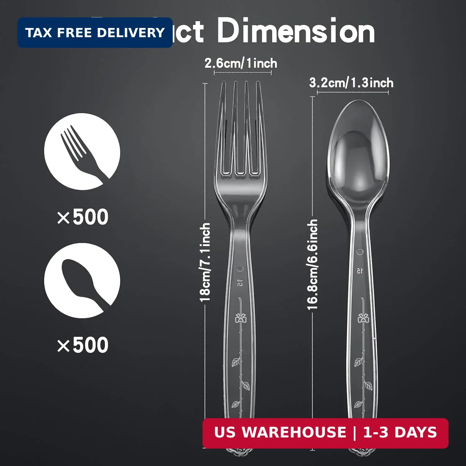 1000 Count Plastic Silverware Heavy Duty 500 Forks 500 Spoons | Shatterproof BPA