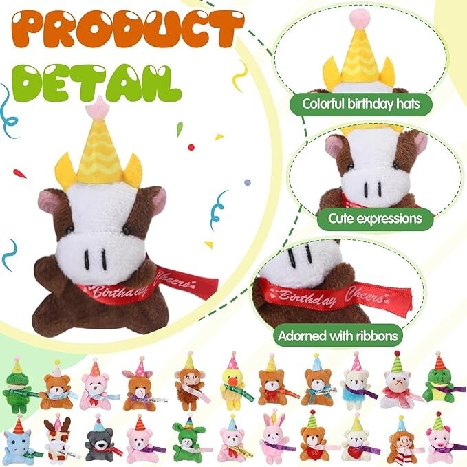 20 PCS – Mini Animal Plush Toys, Variety Packs, Birthday Celebrations