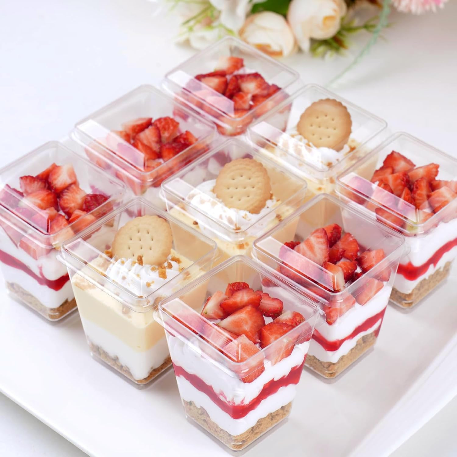 5 Oz Plastic Dessert Cups with Lids and Spoons 75 Pcs Serves 25, Banana Pudding