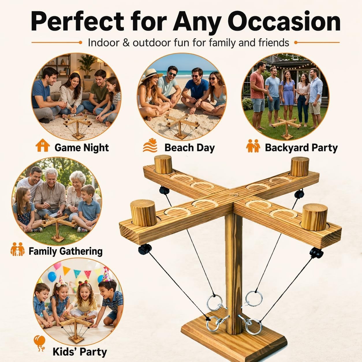 Wooden Ring Toss Game Hook & Ring Tabletop Indoor Outdoor Party Family Game Gift