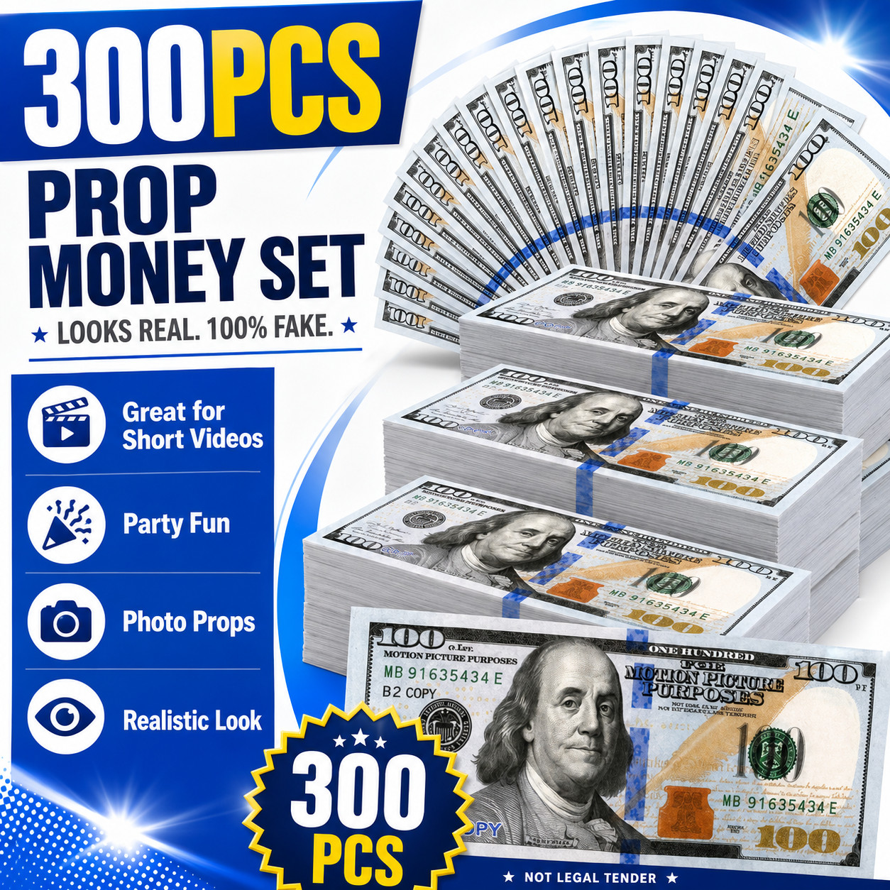 $100 Dollar Bills Prop Motion Picture Money $30,000 Total Video Photo Prop Cash!