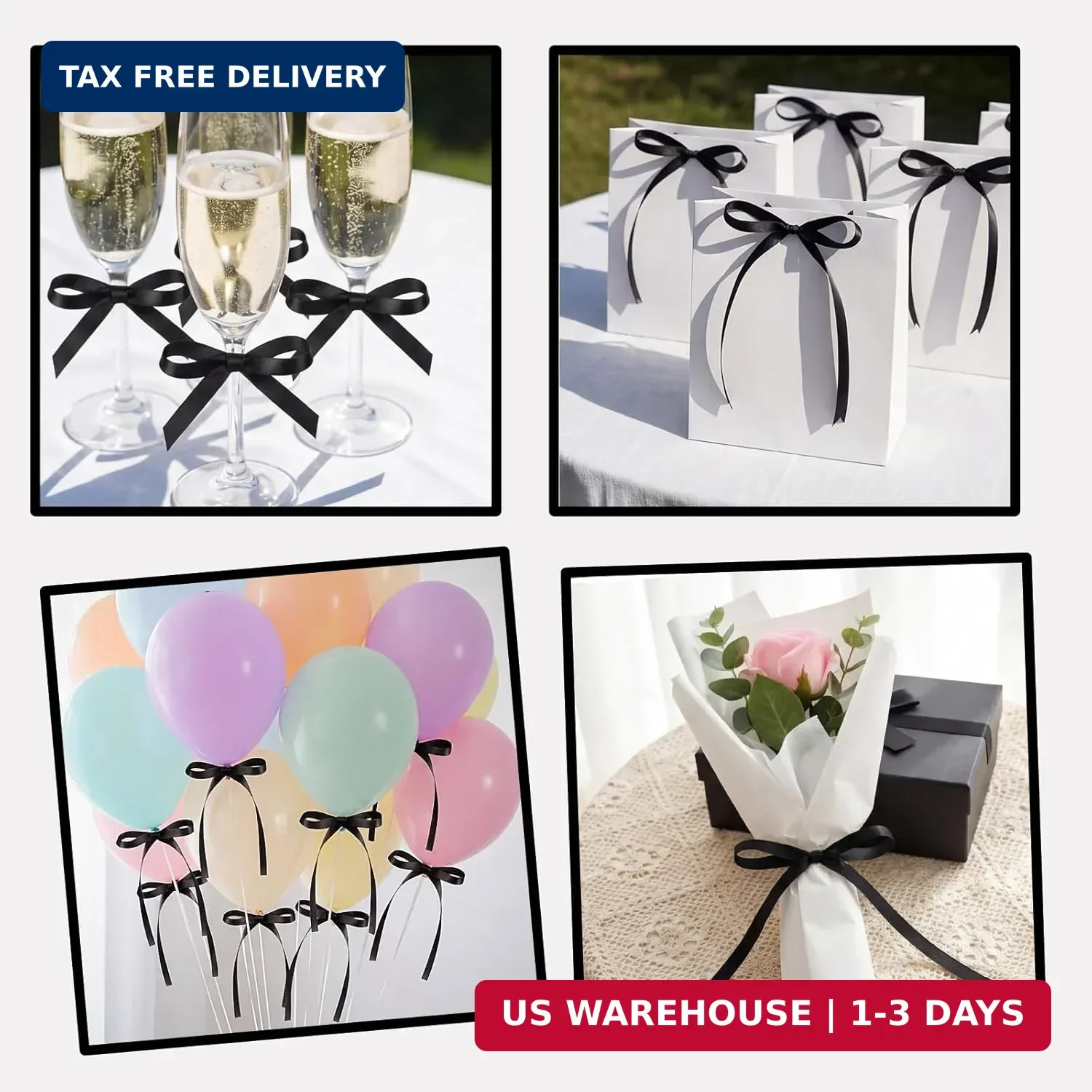 NatNarr 30 Pack Bow Cake Toppers Black Ribbon Bows for Cake Bow Cupcake Toppers