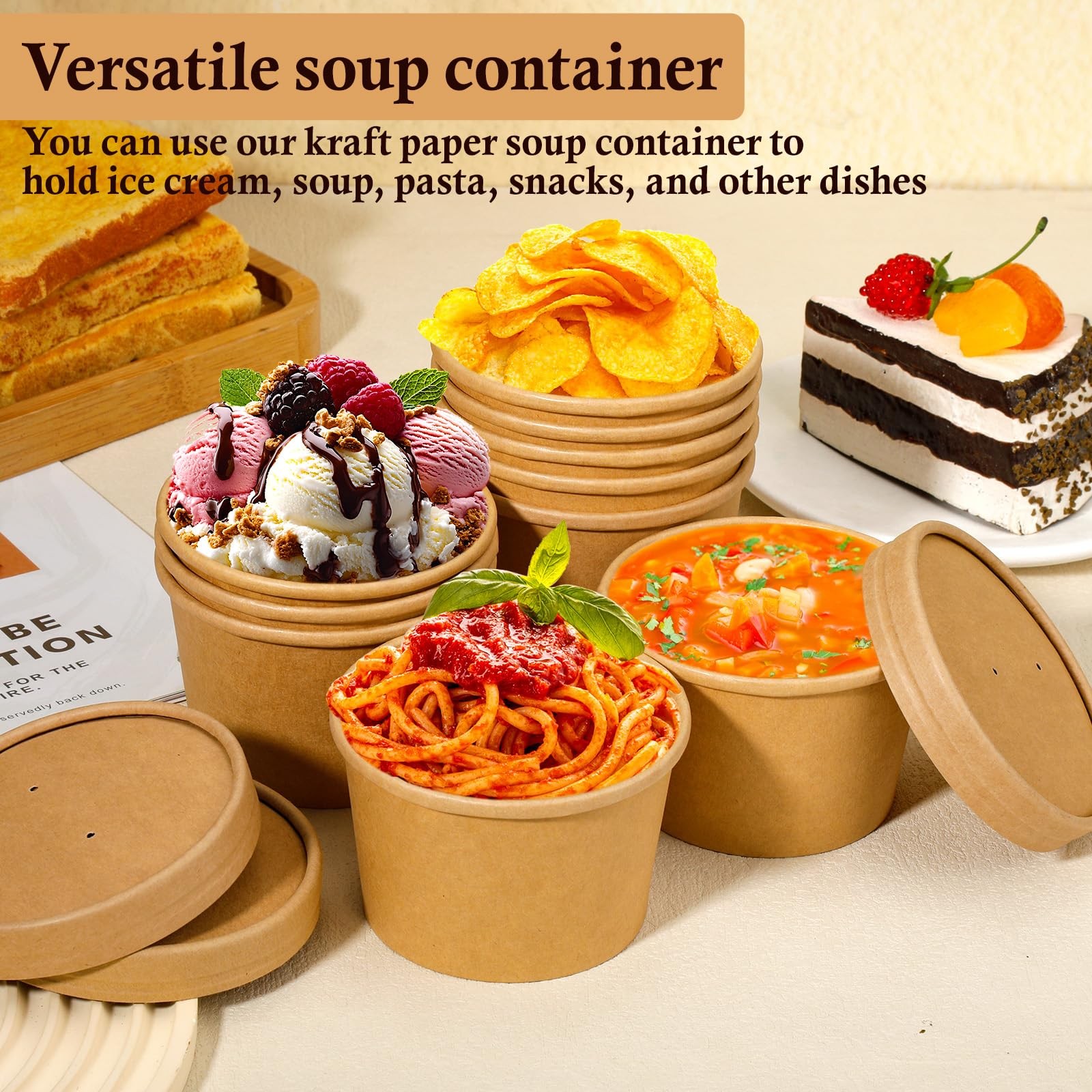 BALDCC 50 Pack 8 oz Soup Containers with Lids, Disposable Ice Cream Cups with Li