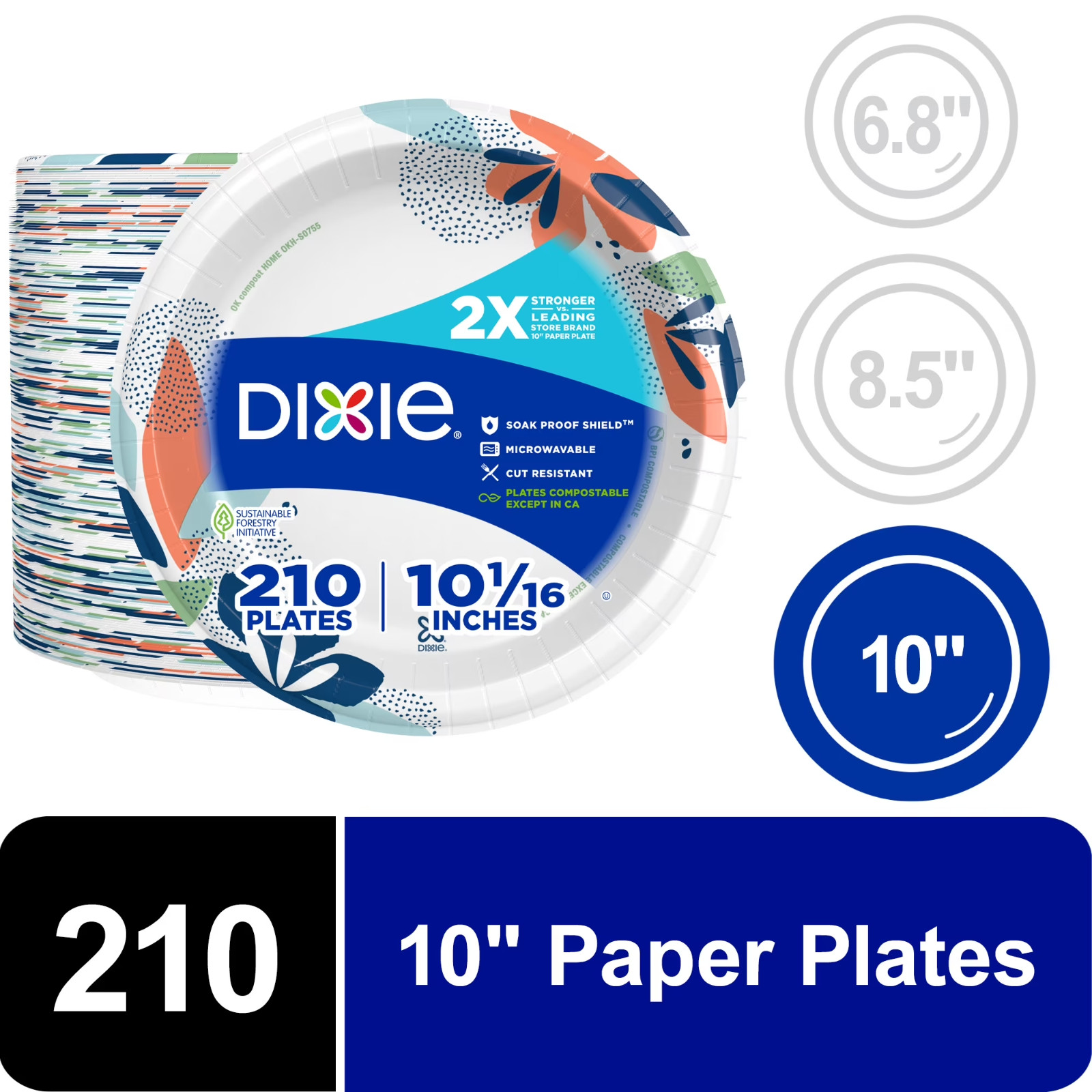 2 PACK – Dixie Disposable Paper Plates, 10″, Multi-Color, 210 Count