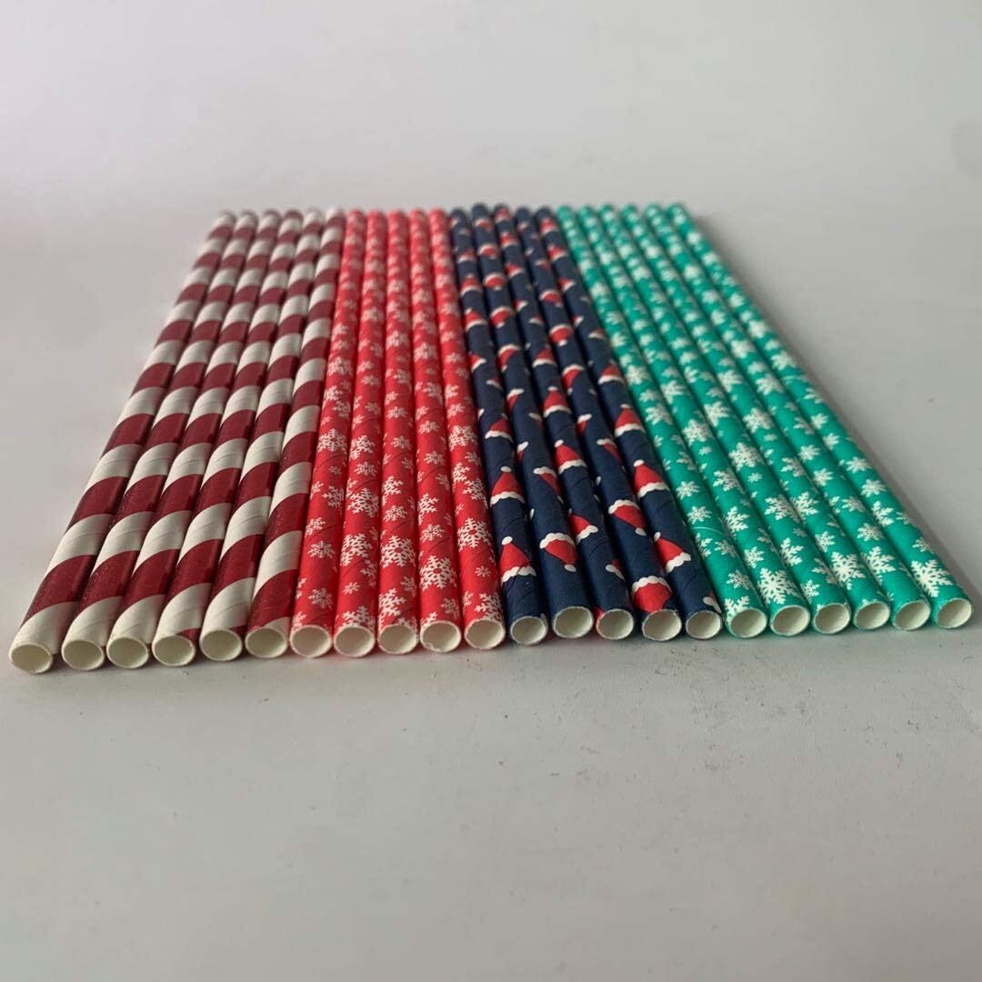 Christmas Paper Straws, Biodegradable Striped One Size, hat