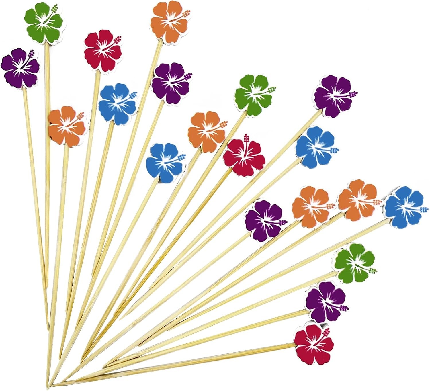 100pcs Flower Cocktail Picks, Toothpicks for Appetizers, 4.7 inch Long Bamboo
