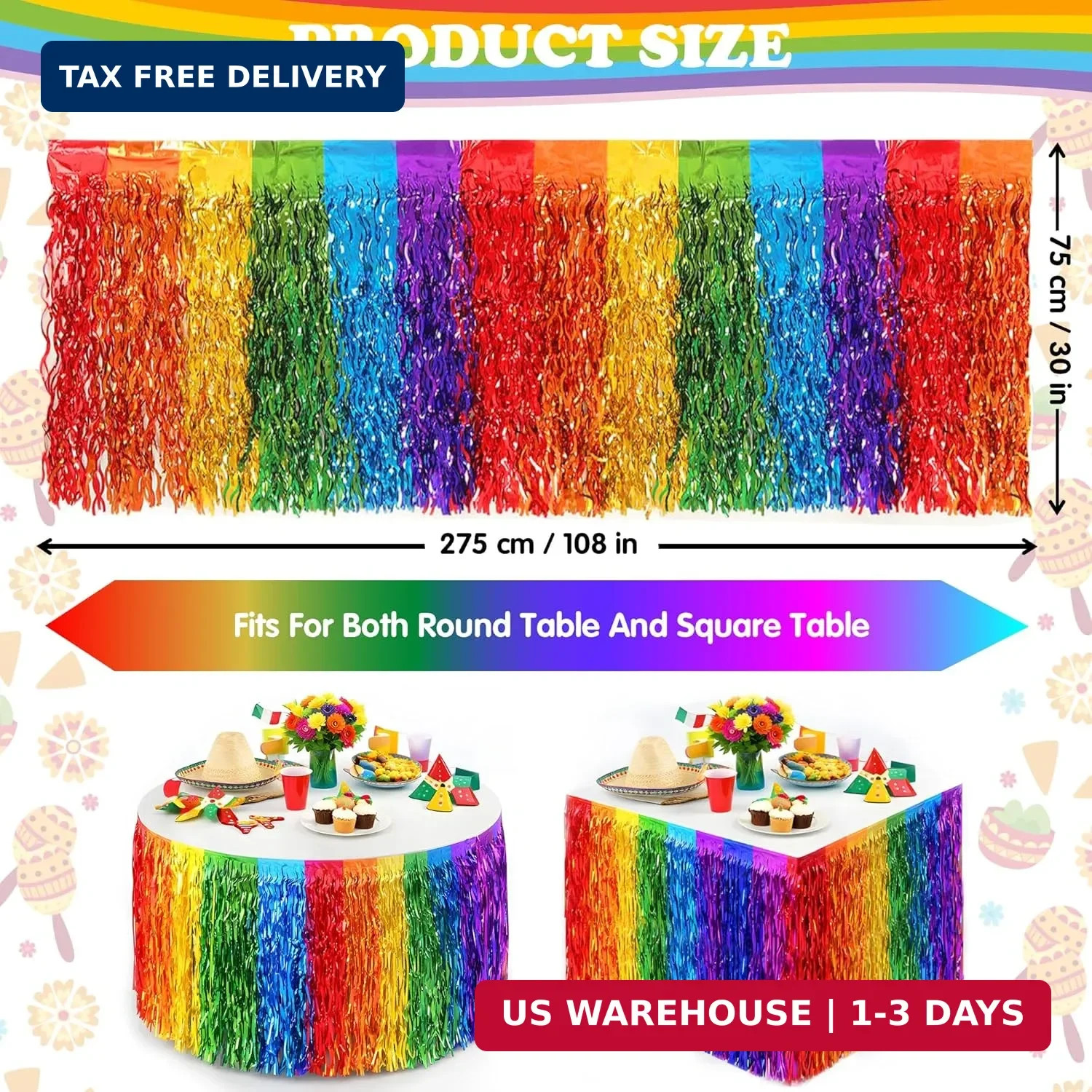 OHOME Cinco De Mayo Decorations – 2 Pack Table Skirts for Fiesta Party Decoratio