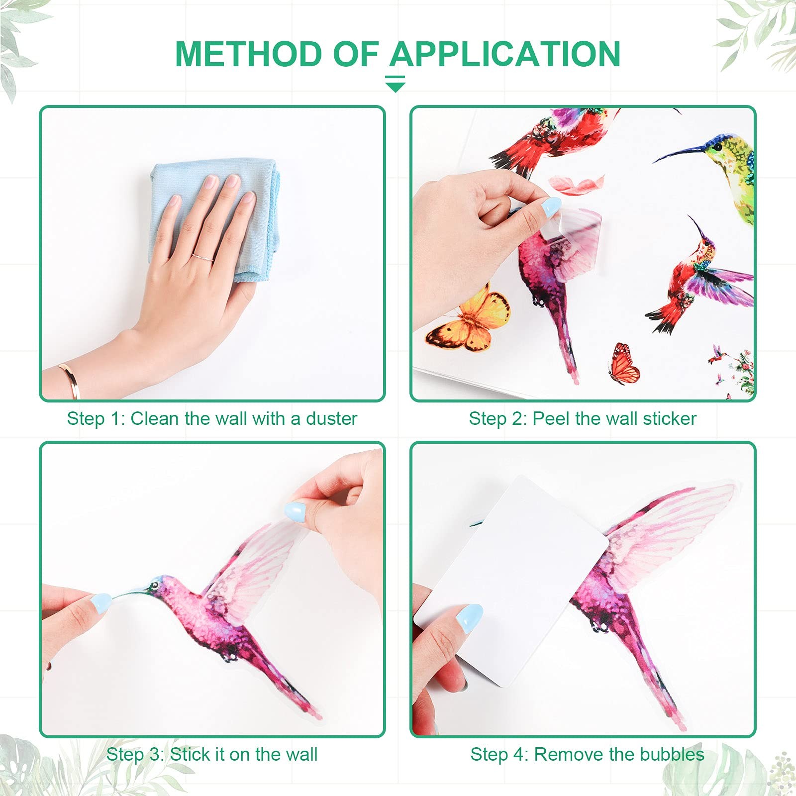Zonon Hummingbirds Wall Decals Peel and Stick Birds Vinyl Wall Stickers