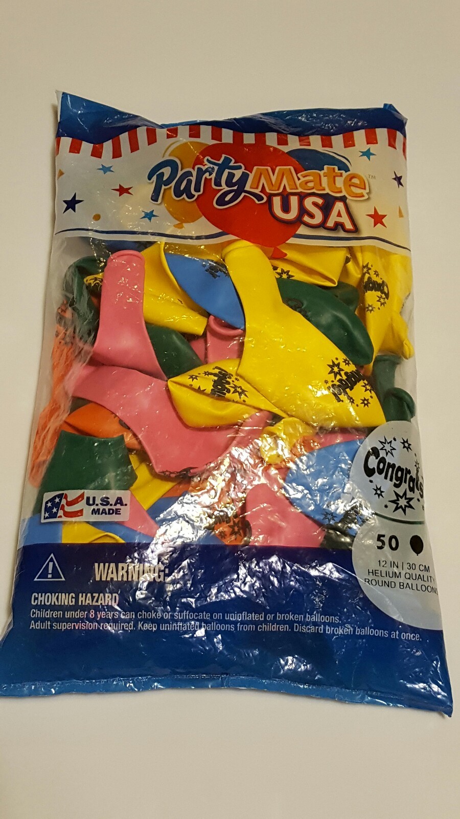 NEW PartyMate USA 12″ Printed Latex Multi Color CONGRATS Balloons (50 ct.)