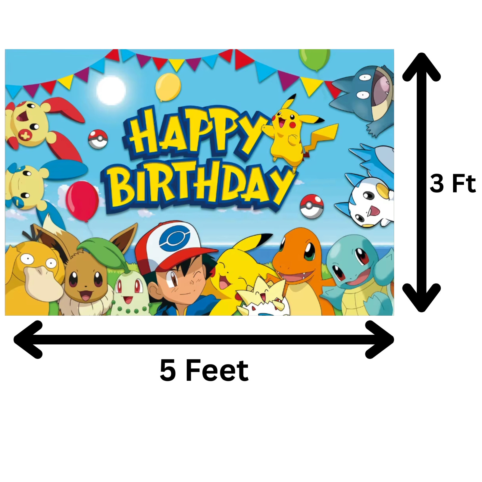 Pokemon Theme Birthday Party Backdrop Decor 5x3ft Blue Pikachu Banner Decoration