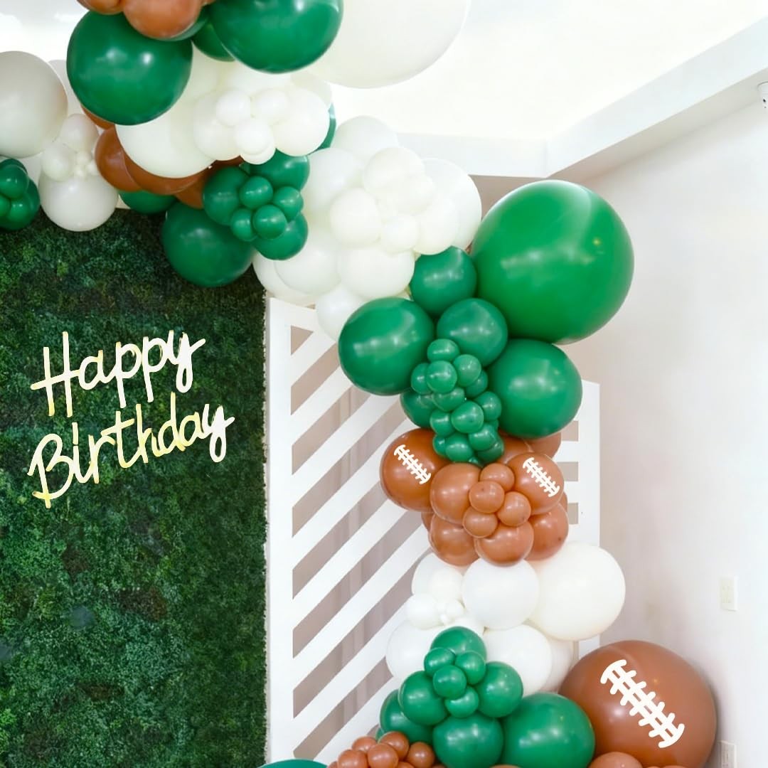 Football Balloons, 12 Inch Dark Green Black Sand with Brown Printed Sports La…