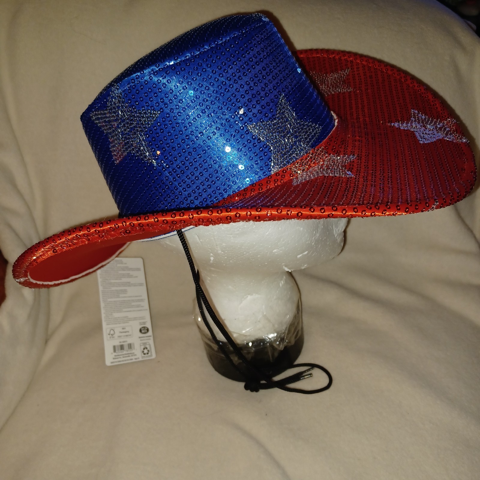 Light-Up Sequin Cowboy Hat, Red/White/Blue, One Size, Patriotic Way To Celeb OFC