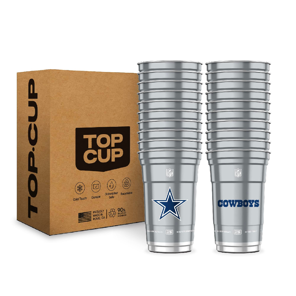Top Cup Nfl Dallas Cowboys 20 Oz Reusable Aluminum Cups 20 Count Officially