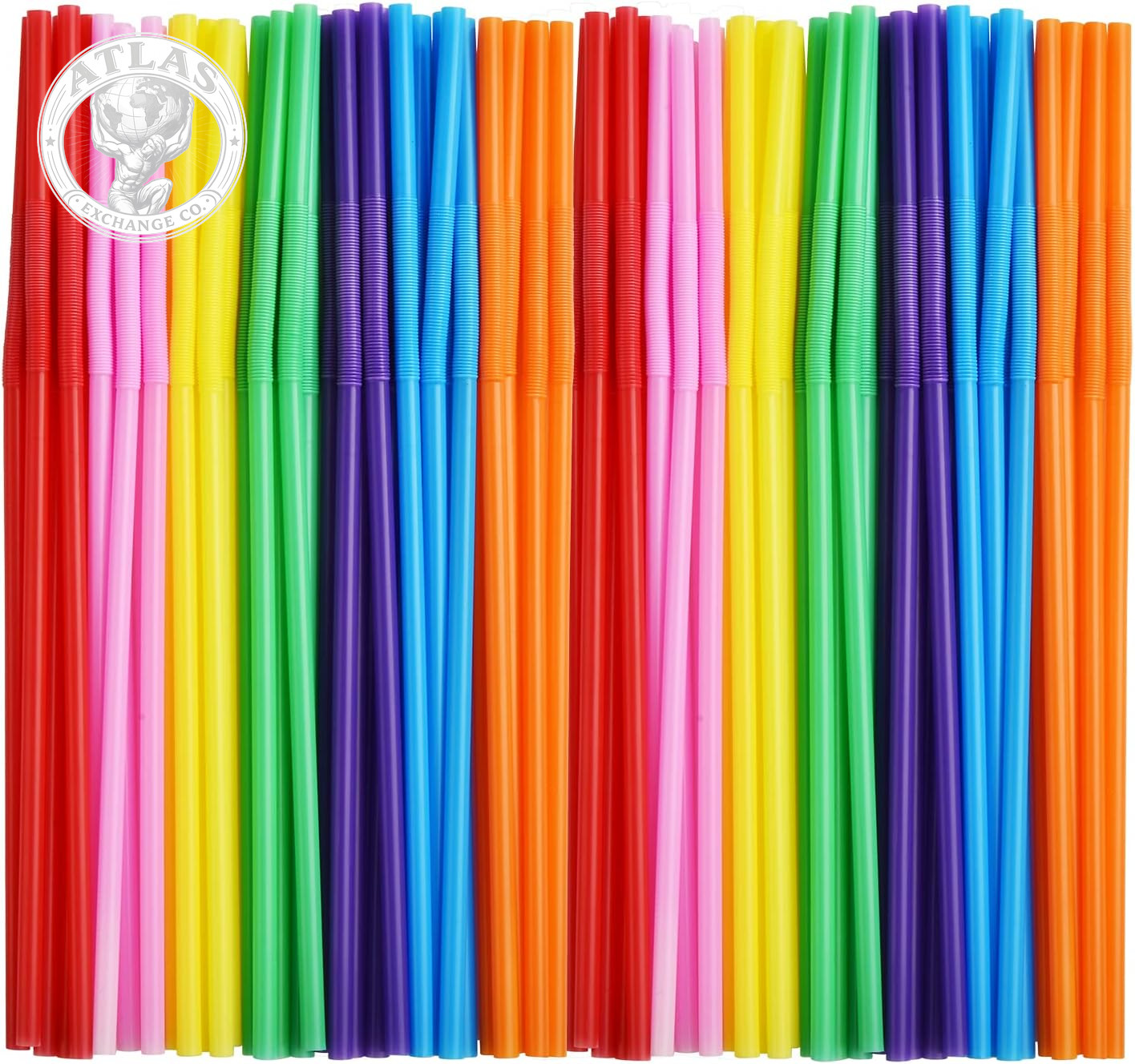 ALINK 300 PCS Flexible Plastic Drinking Straws, 10.2 Inches Extra Long Colorful
