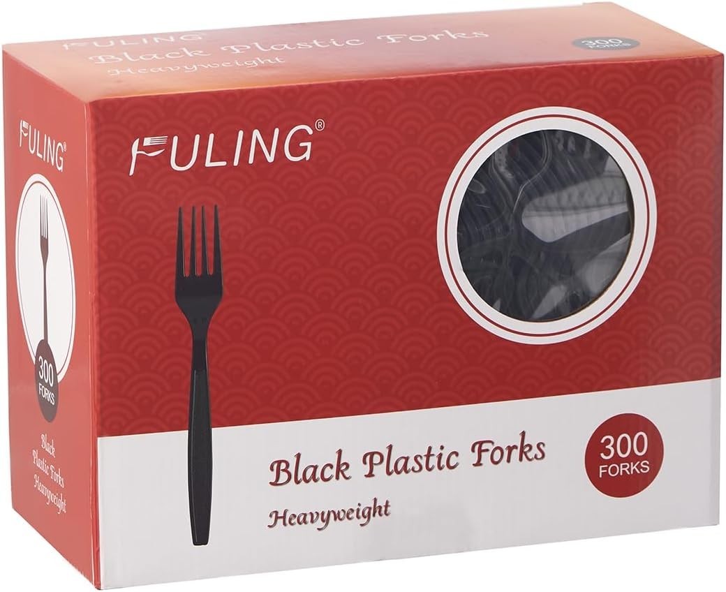 [300 Count] Plastic Forks 7″ Black Silverware Heavyweight Cutlery Disposable