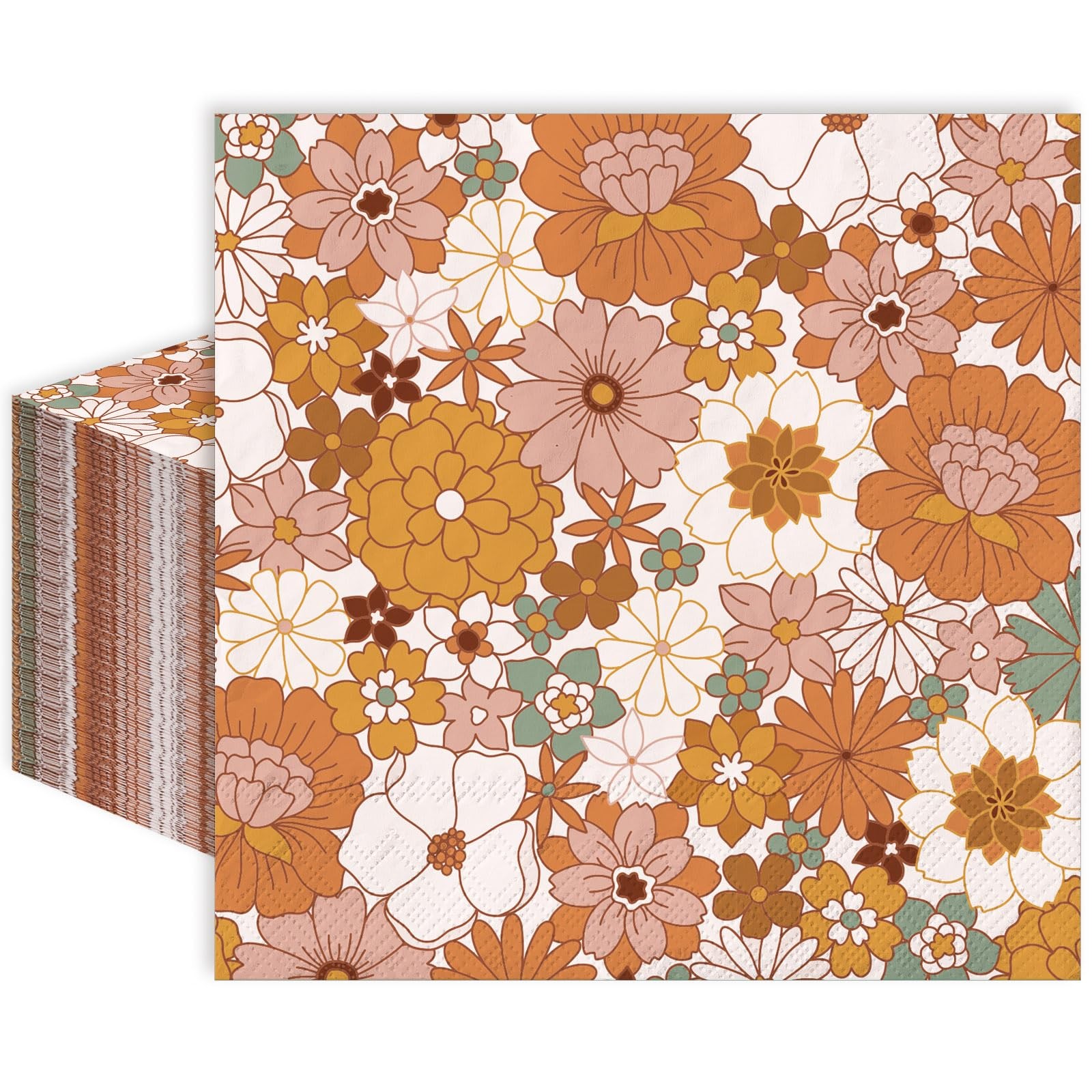 Whaline 80 Pack Boho Floral Paper Napkin 6.5 x x inches, Multicolor