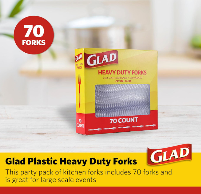Glad Clear Heavy Duty Plastic Forks Reduced-Plastic Open Handle Break-Resistant