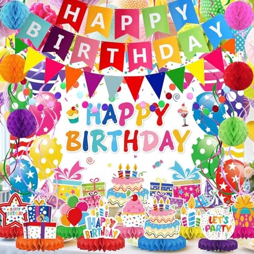 Birthday Decorations Kit, Happy Birthday Party Birthday Set + Honeycomb + Cloth
