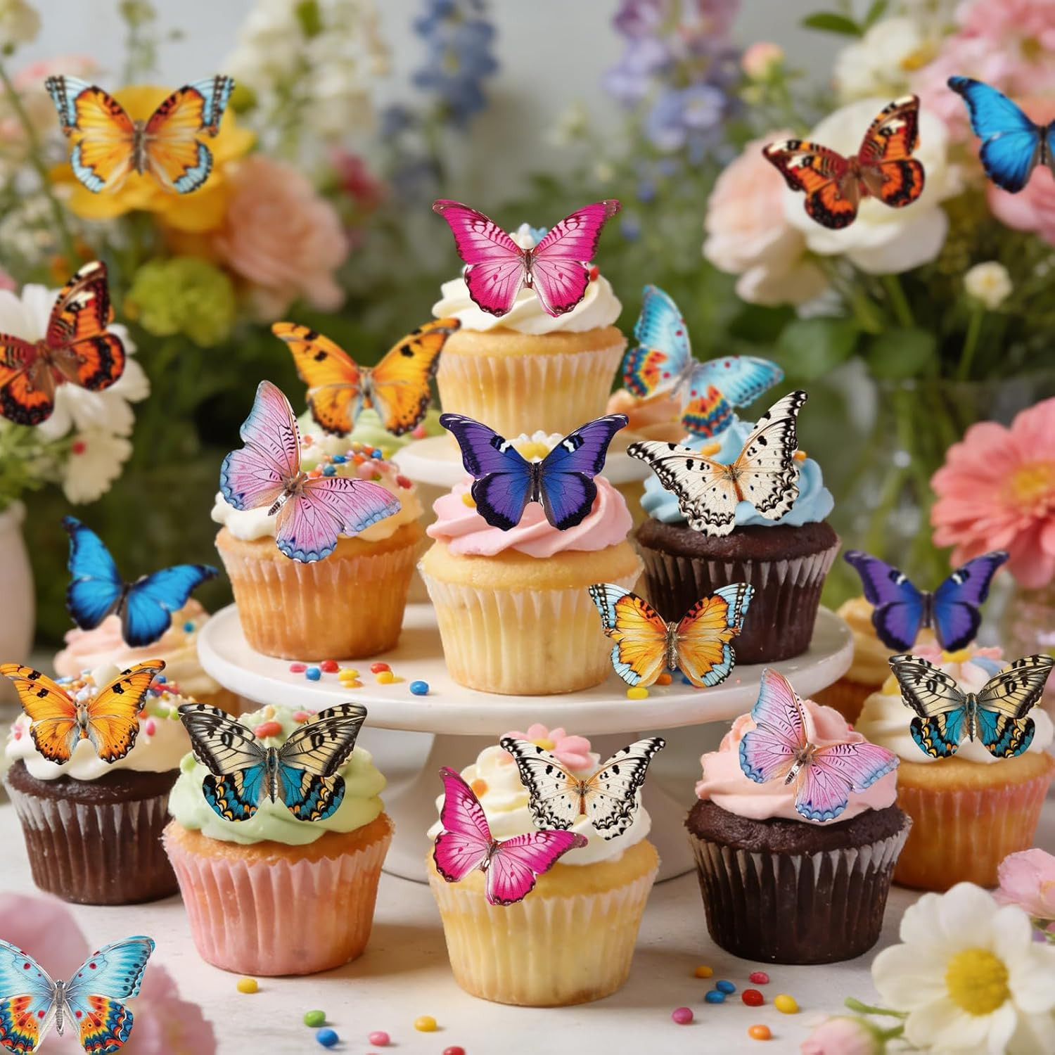 72PCS Edible Butterfly Cupcake Toppers Wafer Paper 3D Butterflies Cake Picks