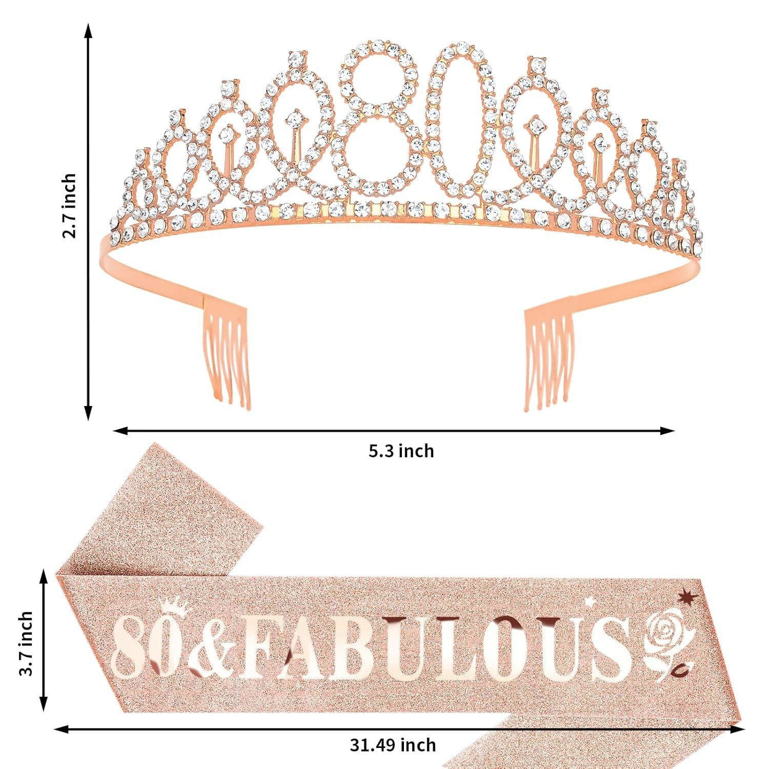 Lightweight 80th Birthday Rose Gold Sash and Crown Set – Ultimate Party Favors