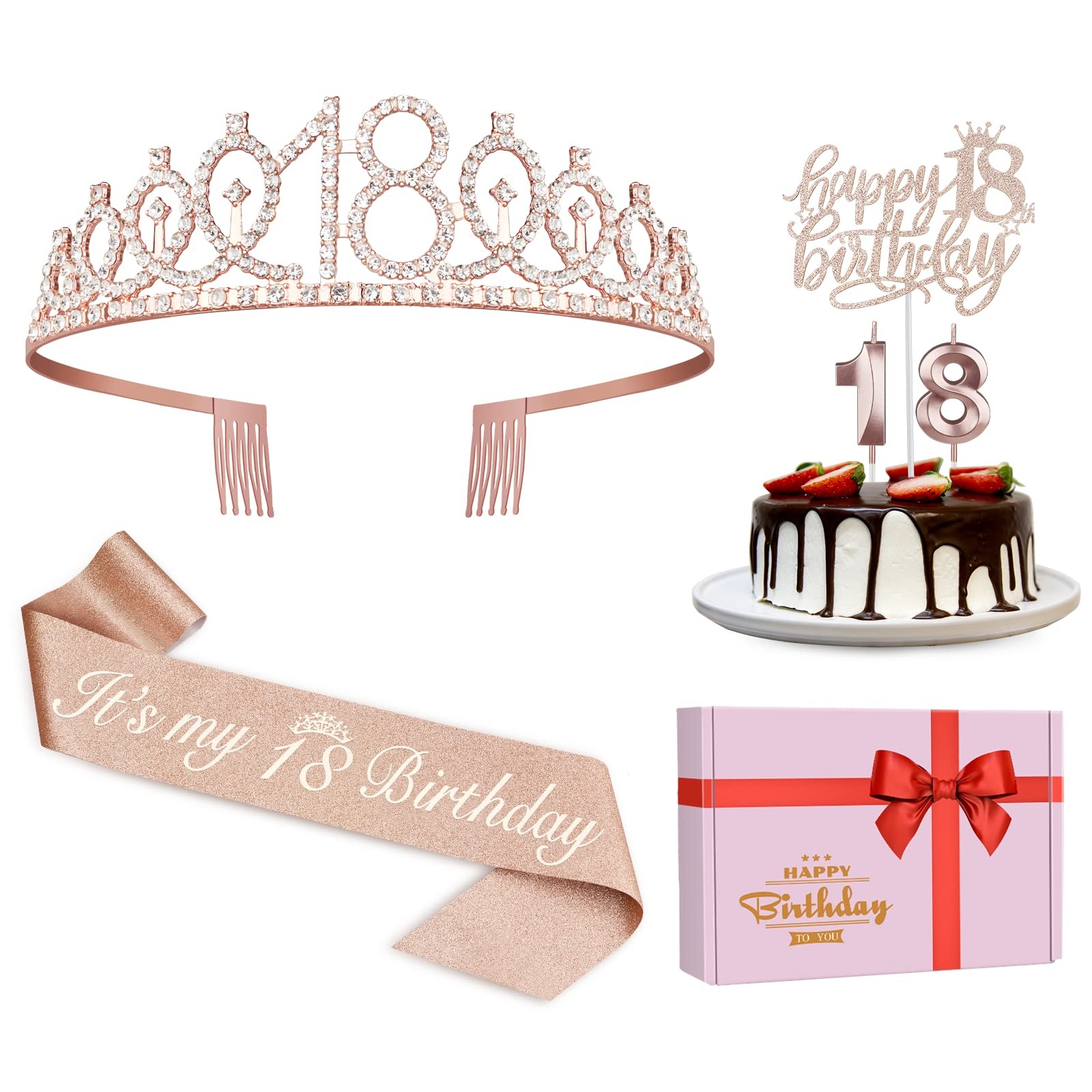 18th Birthday Decorations for Girls, Including Sash, Crown/Tiara, Candles, Ca…