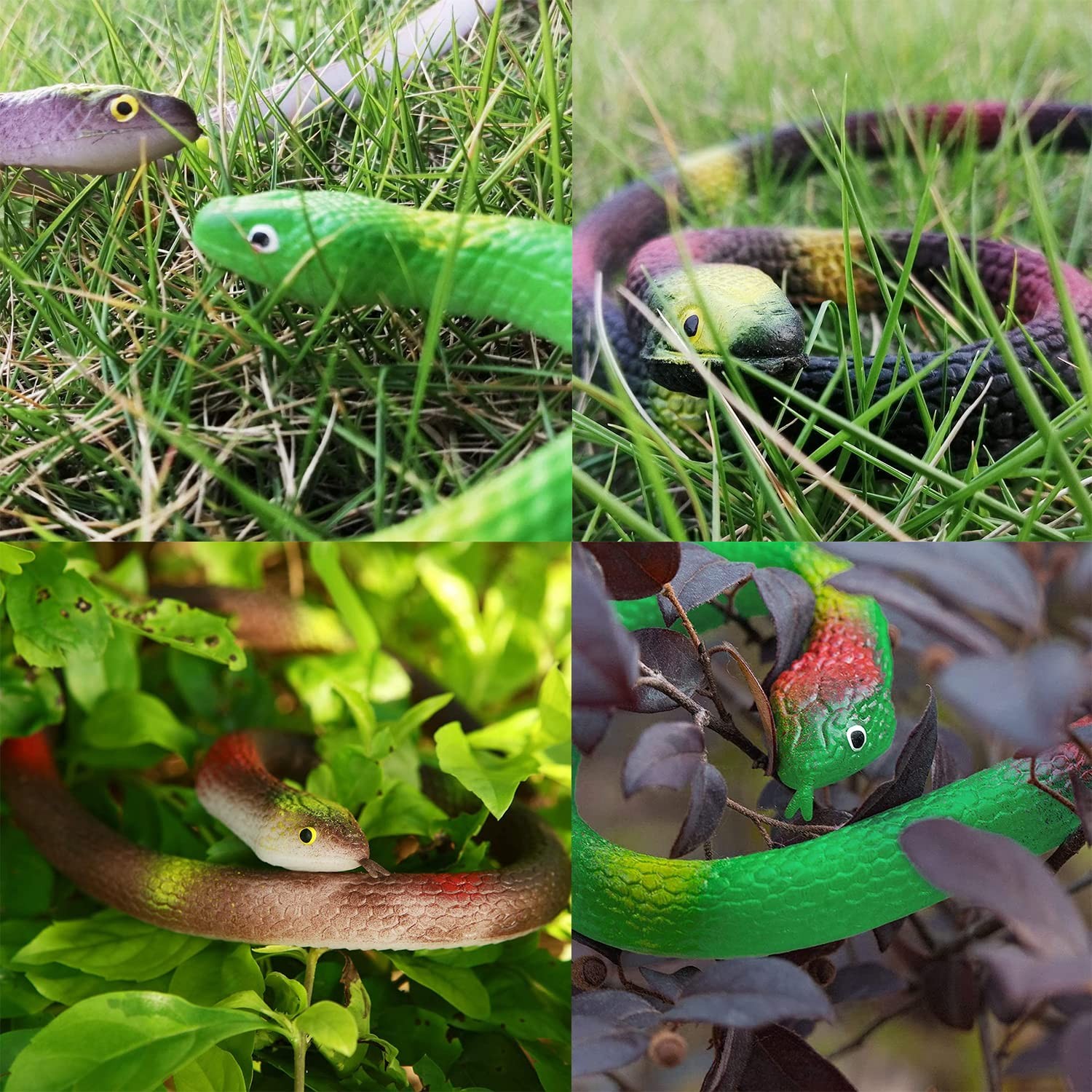ZJMZZM Realistic Rubber Snakes – 4 Pieces 29 Inch Fake Rubber Snake to Keep B…