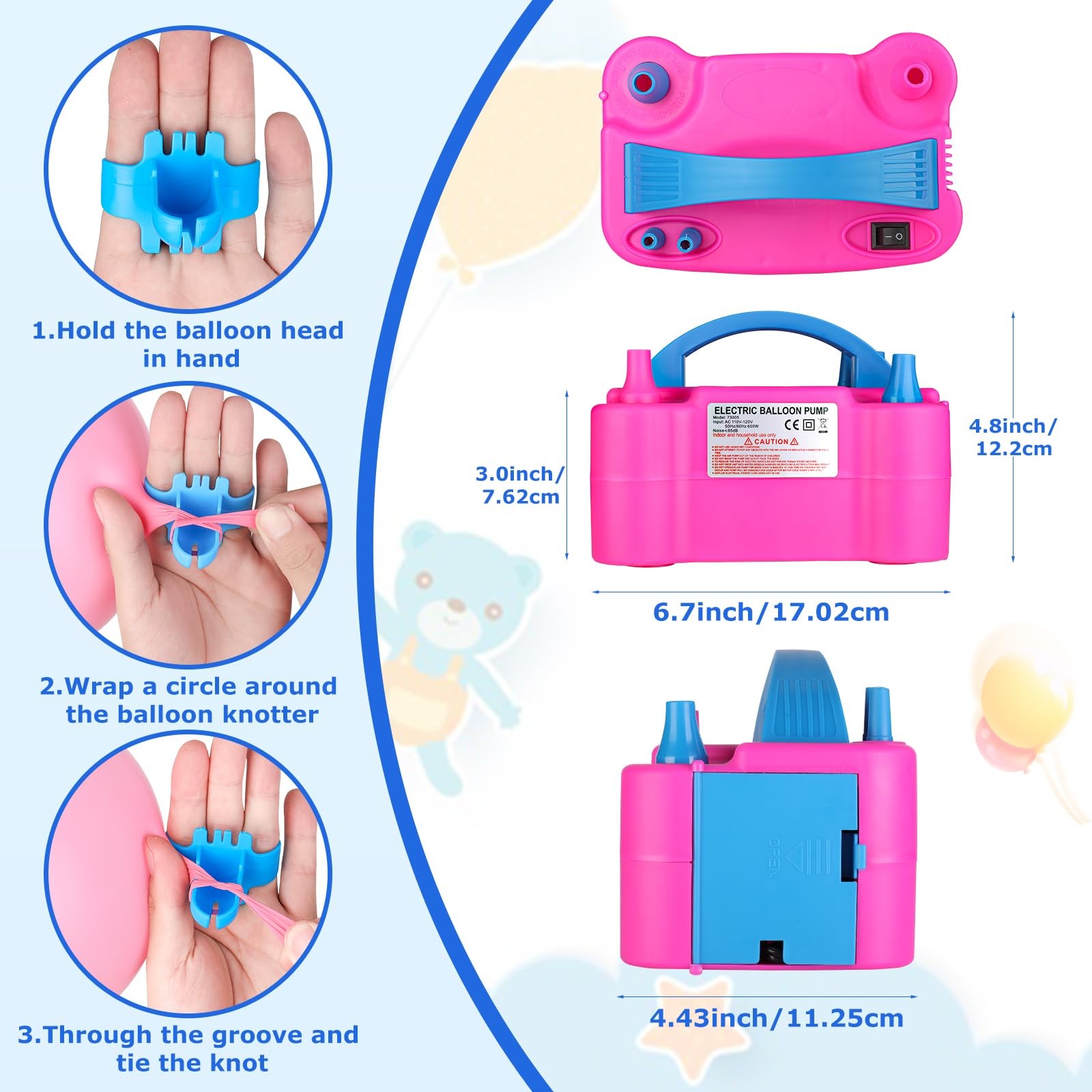Balloon Pump Electric, Portable Automatic Dual Nozzle Inflator 110V 600W with…