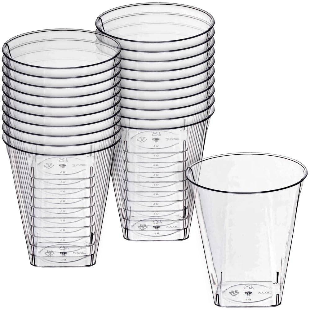 Clear Square Bottom Plastic Shot Cups (2 oz.) – Pack of 20 – 2 Ounces,