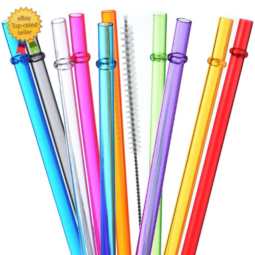 10.5 in Long Reusable Plastic Straws with Brush, Tritan Hard Plastic Tumbler Str