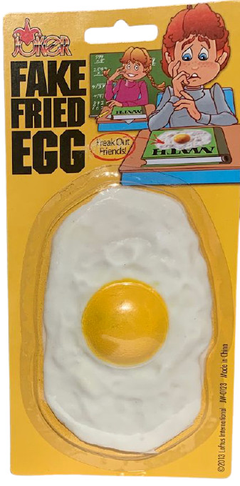 Fake FRIED FLAT RUBBER EGG Chicken Prop Yolk Gag Joke Prank Toy Play Food Funny
