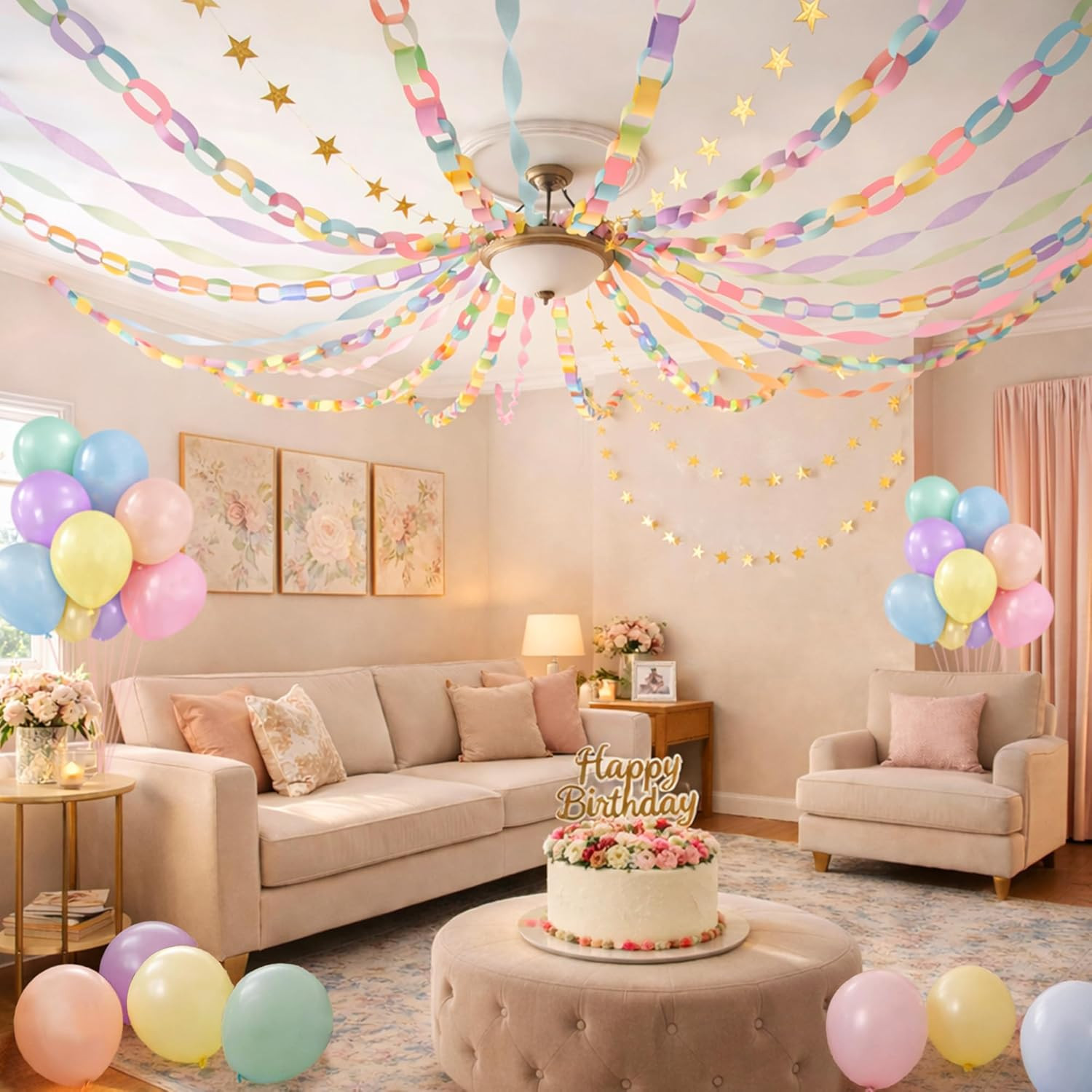 Gleebixi Pastel Birthday Party Decorations Kit with 492Ft Crepe Paper Streamers,
