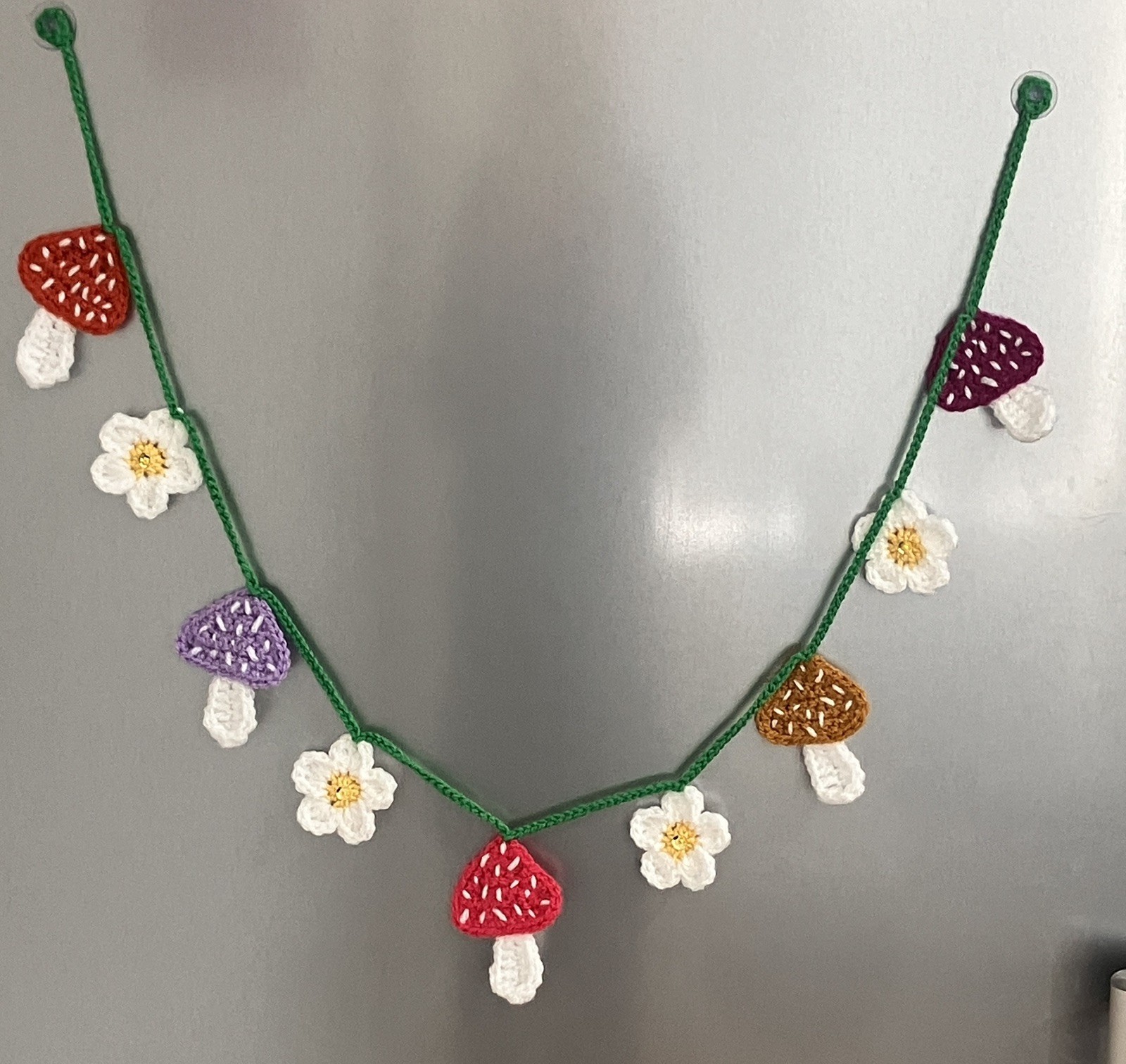 🍄 🌼 NEW! hand crochet bunting Daisy toadstool Mushrooms SUMMER gift camper
