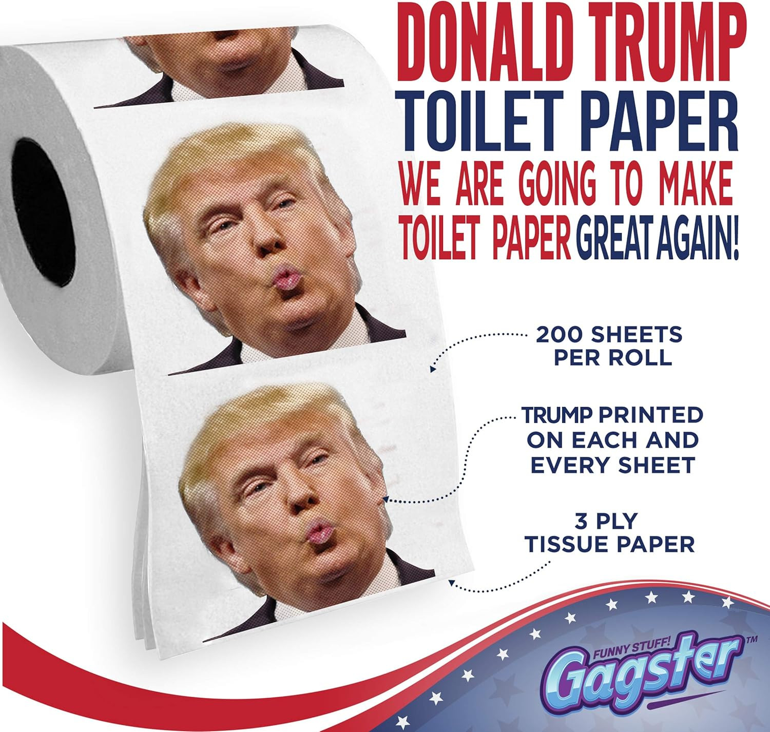 Trump Political Toilet Paper Roll by – 3 Ply Funny Novelty Gag TP with F