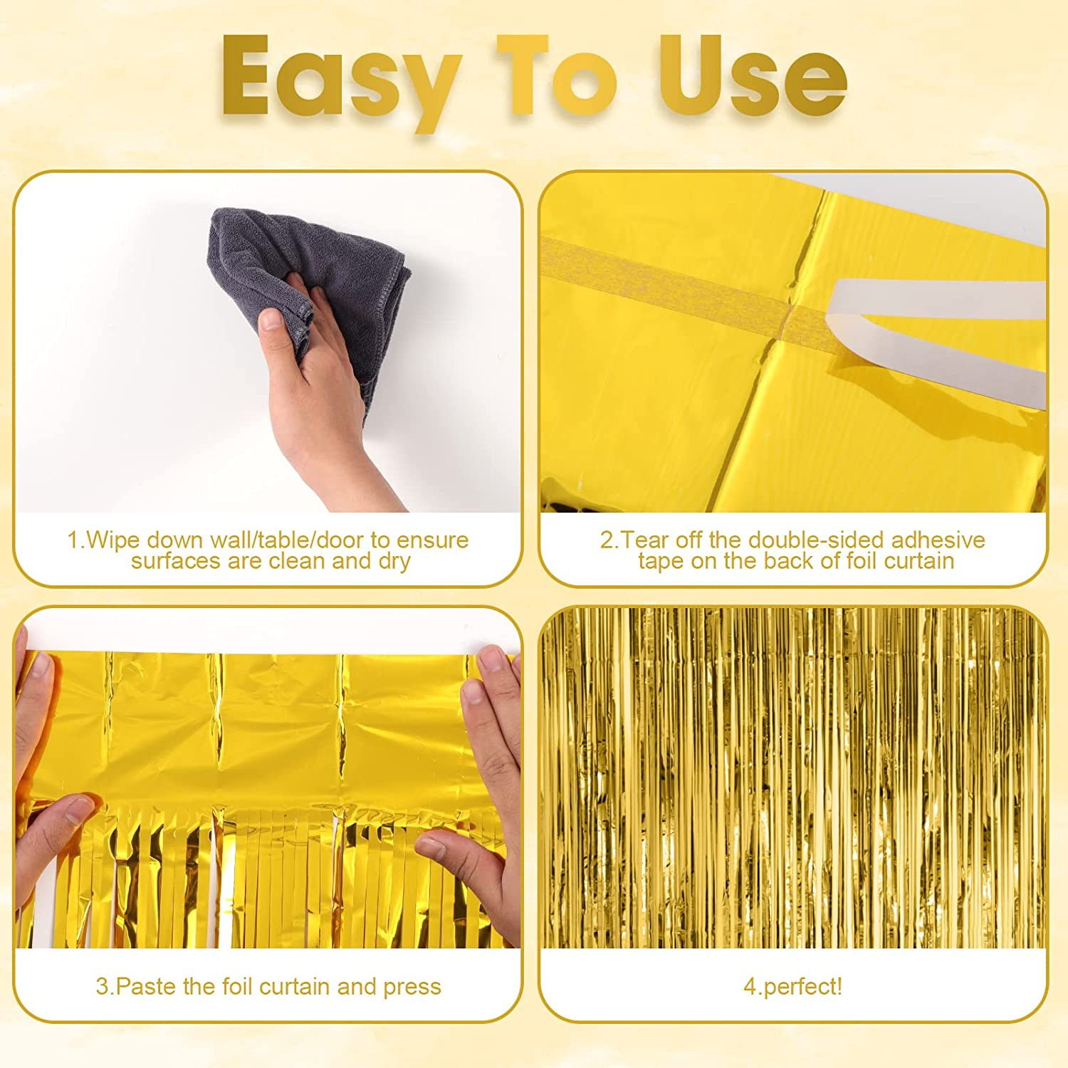 3 Pack 3.3X8.2 Feet Gold Foil Fringe Backdrop Curtains, Tinsel Streamers, Fringe