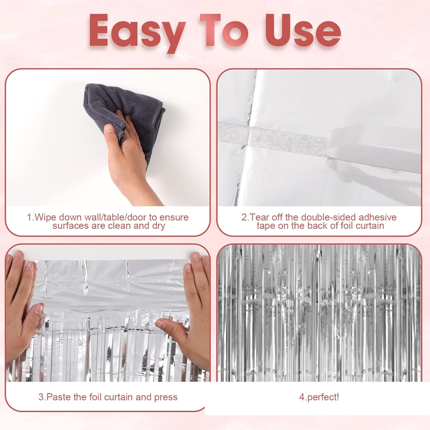 3 Pack 3.3×8.2 Feet Silver Foil Fringe Backdrop Curtains, Tinsel Streamers