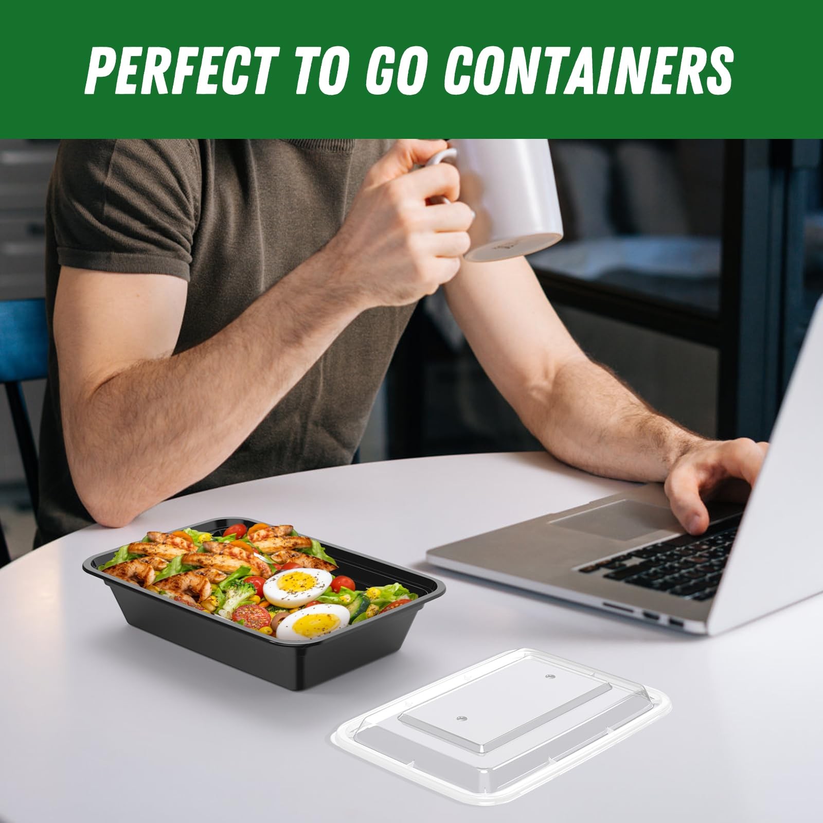 50 Pack (100-Piece) 32 oz Meal Prep Containers Reusable with Easy Open Lids, Stu