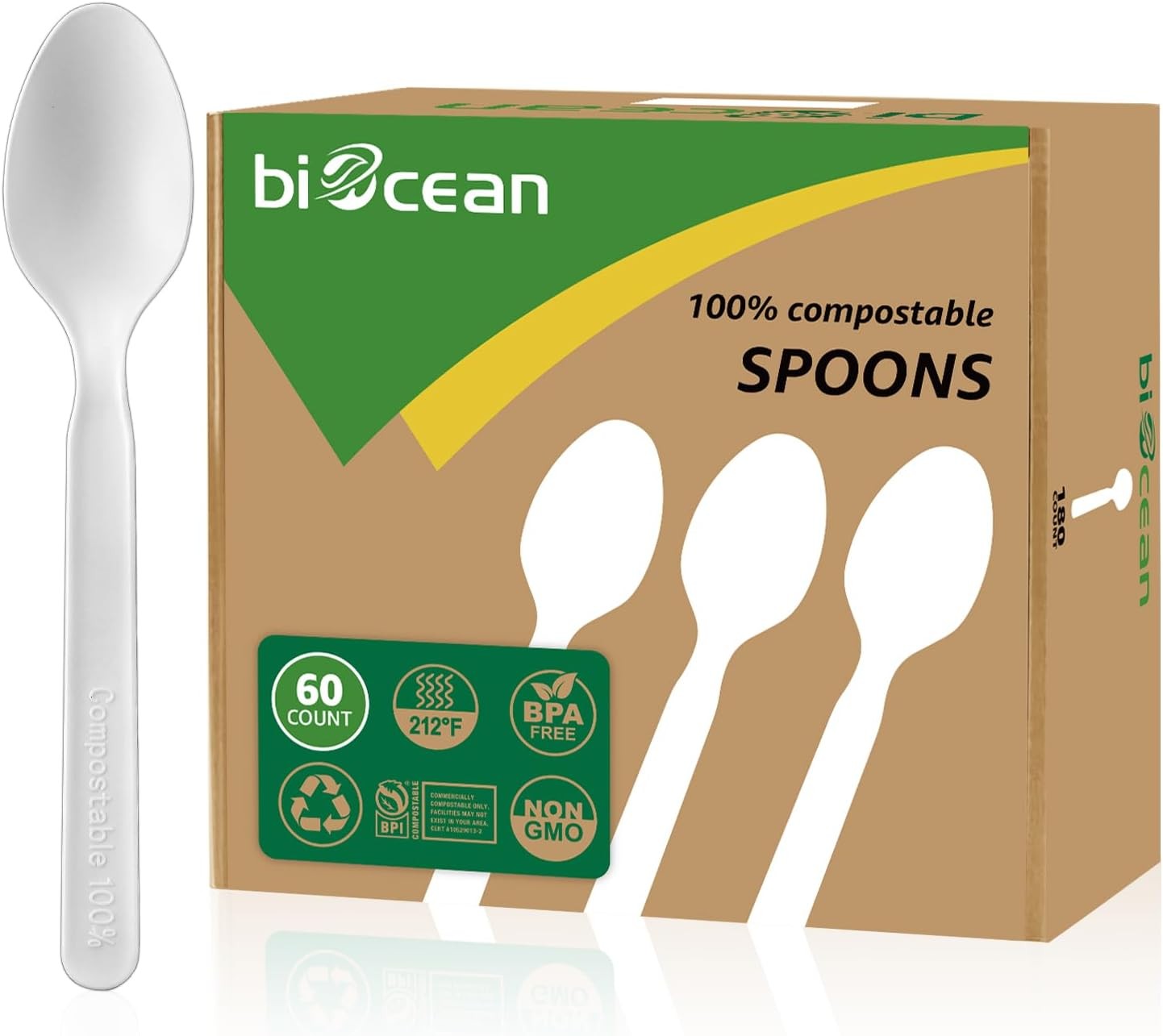 100% Plastic Spoons 60 Count Disposable Soup Spoons Heavy Duty Utensils