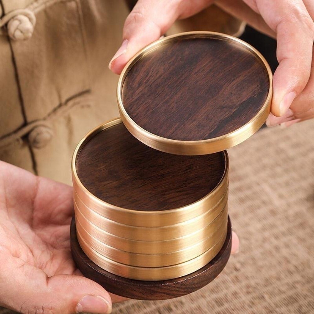 Plain Round Wooden Coaster Handcrafted Solid Wood Tea Cup Pad Non-slip Drink Mat