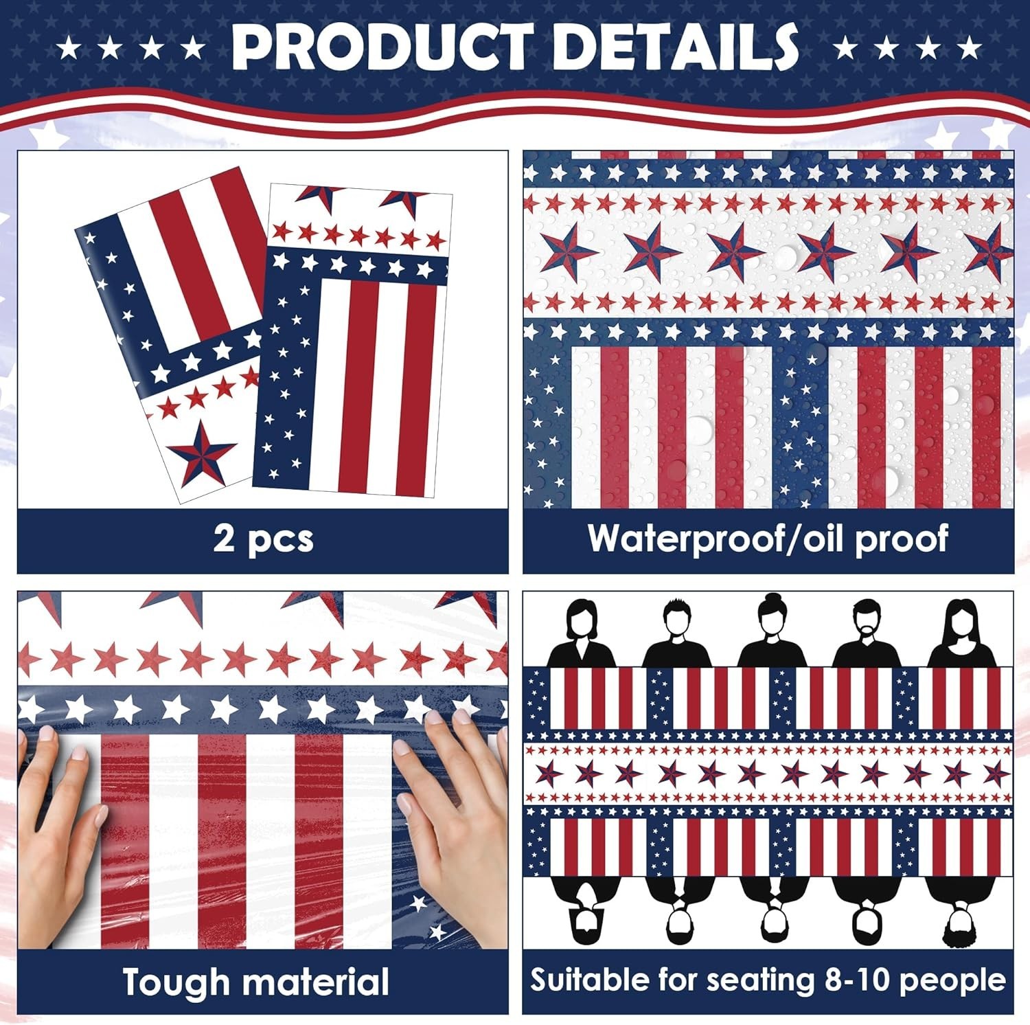 Vibrant Red, White, and Blue Tablecloths – 2 Pack for 4th of July Celebrations
