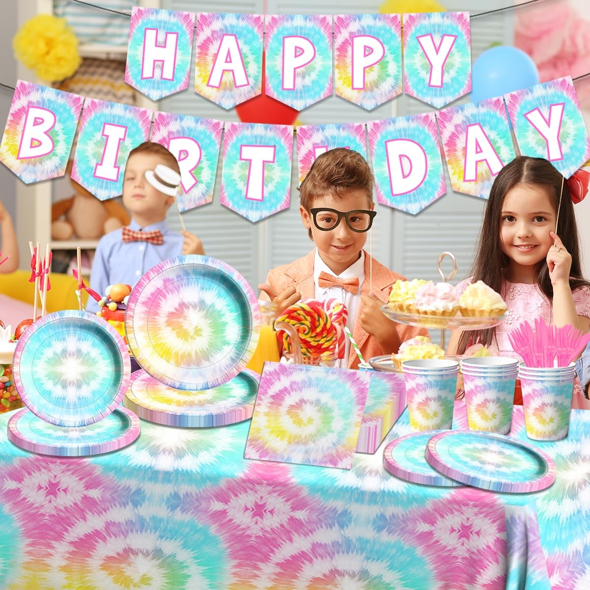 142 Pcs Tie Dye Birthday Decorations | Colorful Party Supplies for 20 Guests