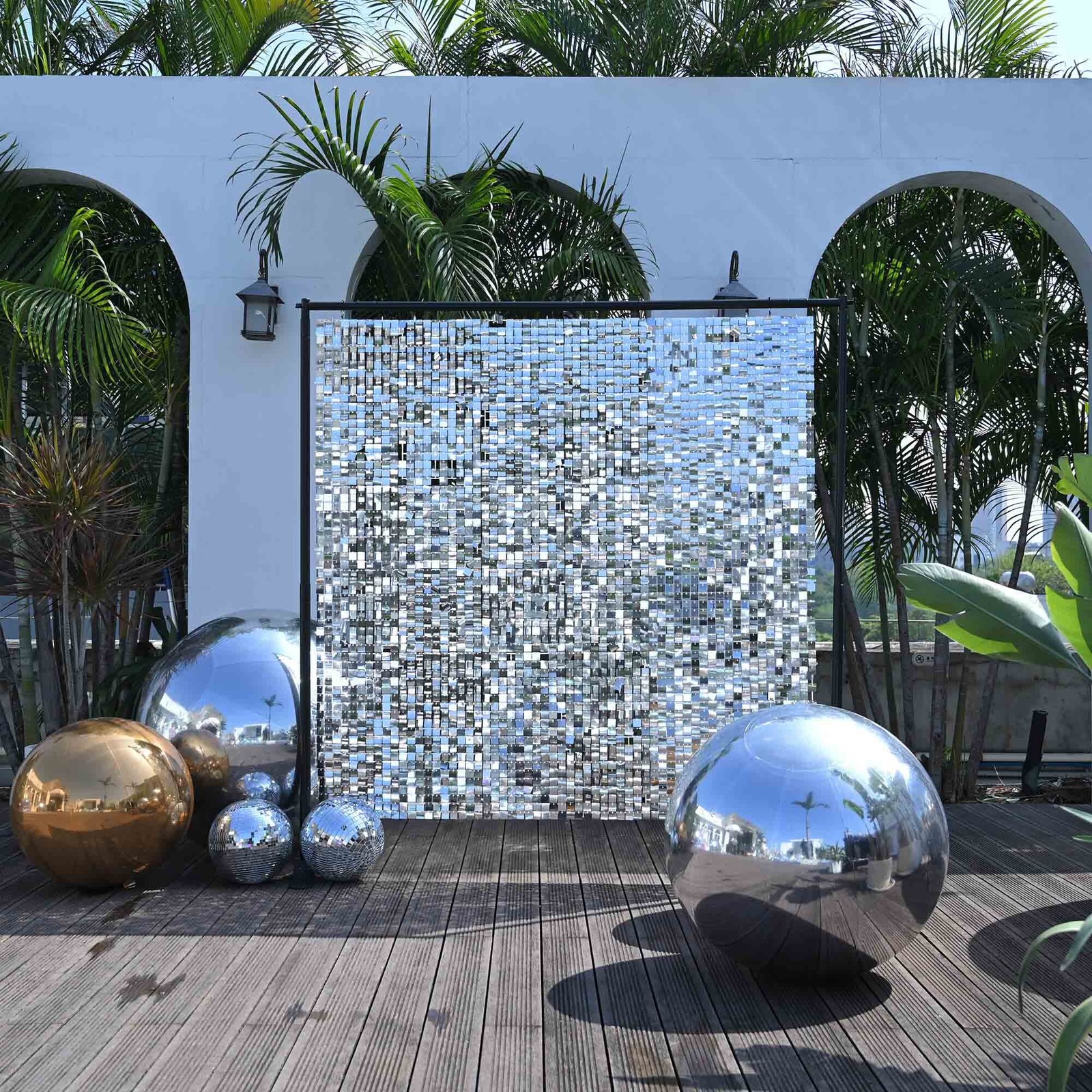 AplusChoice 2PCS 59″ Big Shiny Inflatable Mirror Ball Reusable Hanging Silver