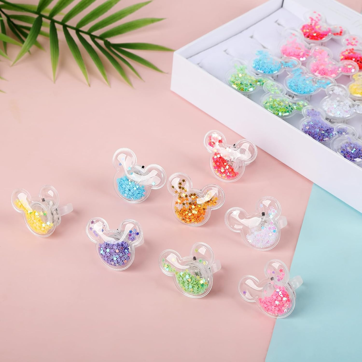 Mouse Party Favors 24 Pcs Glitter Mouse Ear LED Light up Rings Glowing Finger Ri