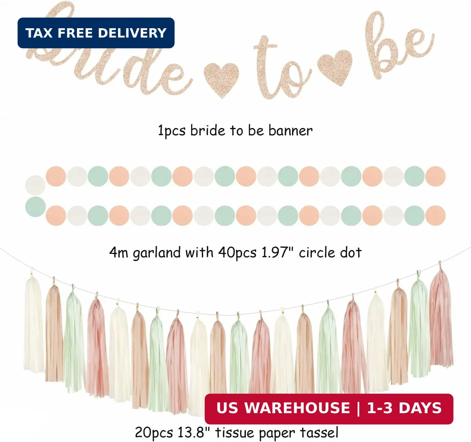 Sage-Green Pink-Beige Bridal-Shower Party-Decorations – 36pcs Bride to Be Banner