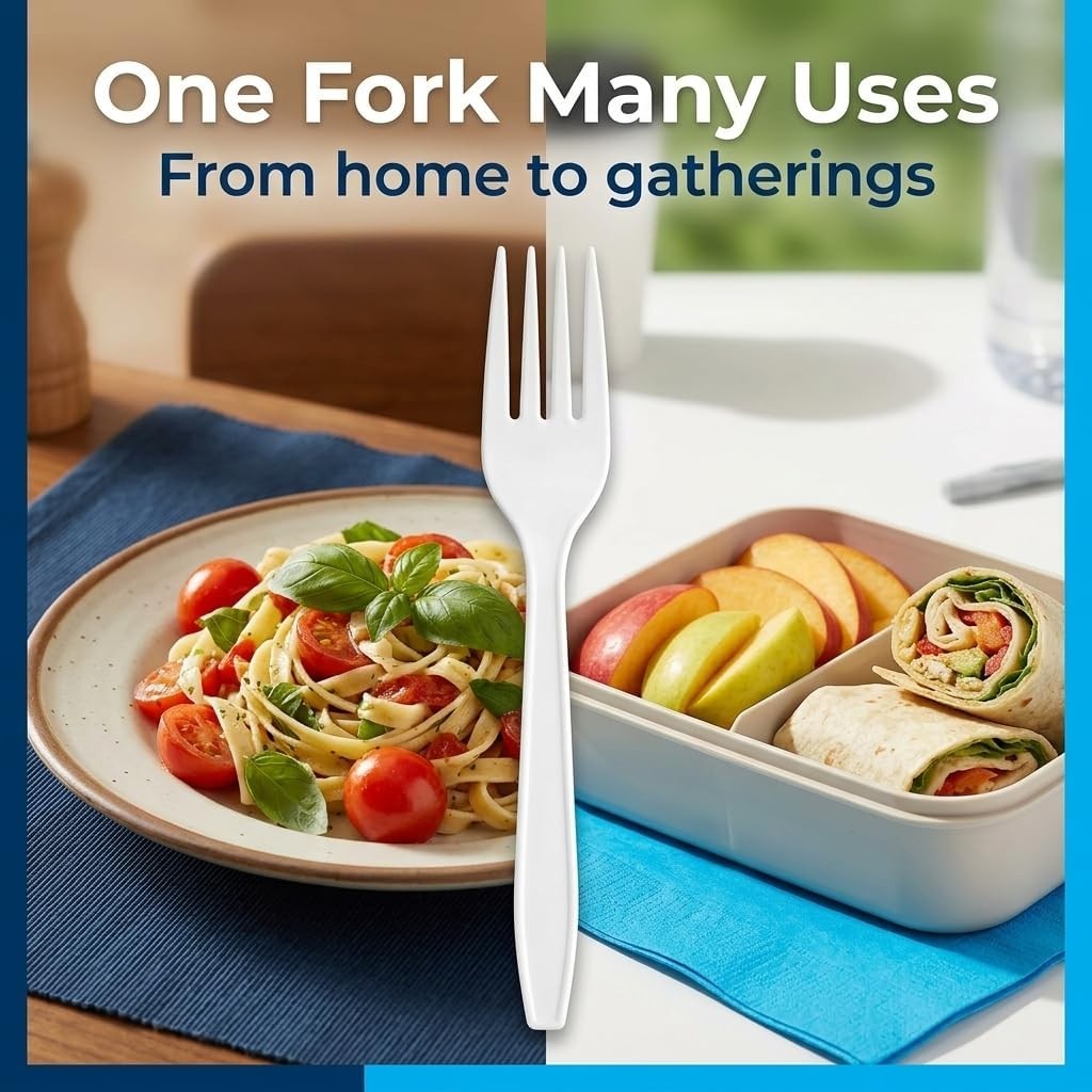 White Plastic Forks, 400 Count – Heavy-Duty Disposable Forks, BPA-Free Bulk
